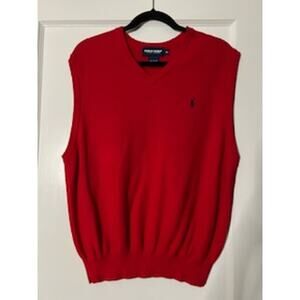 Polo Golf Ralph Lauren Red Cotton V-Neck Golf Sweater Vest Size XL